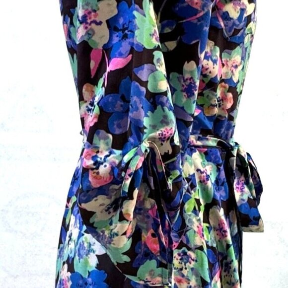 Yumi Kim 100% Silk Wrap Dress Women XS Blue Floral 3/4 Sleeve Cottagecore Garden - Picture 5 of 13